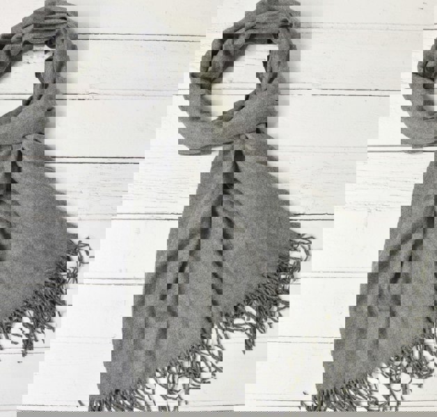 Antonia York Grey Pashmina | Drew Medium Dark Grey Super Soft Large Special Occasion Wrap with Tassels