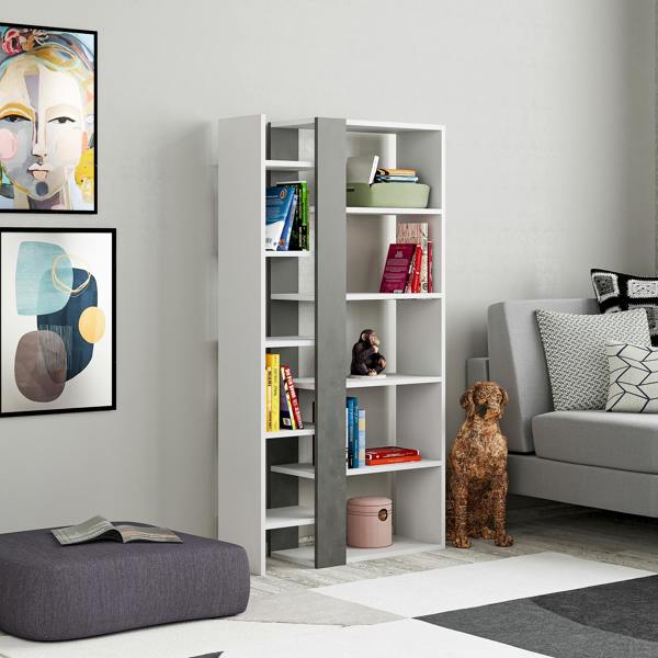 Decortie Lift Tall Modern Bookcase Display Unit 5 Tiers Freestanding White Retro Grey 150.5cm