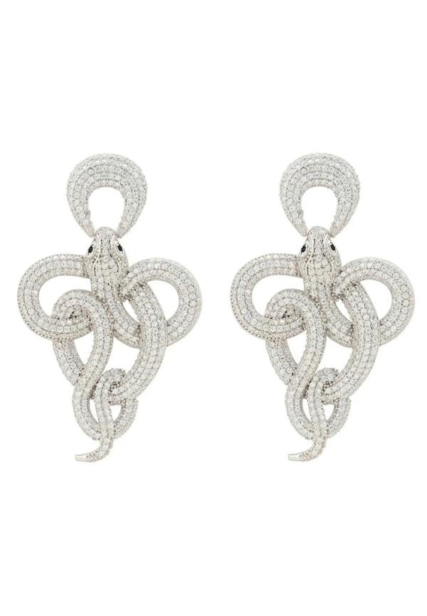 Viper Snake Drop Earrings Silver White - LATELITA Earrings