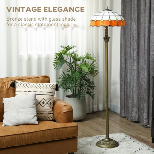 Wyld Haus Rakelo Metal And Glass Bronze And Orange Tiffany Style Floor Lamp With Handcrafted Stained Shade
