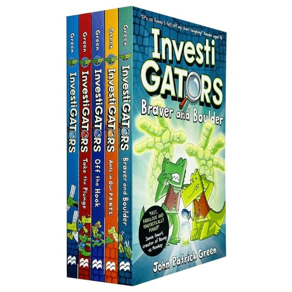 4 Book Set By John Patrick Green InvestiGators, Take the Plunge, Off the Hook, Ants in Our P.A.N.T.S