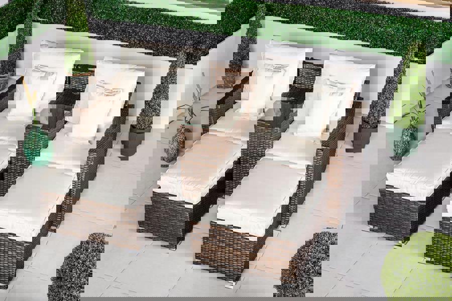 Giardino Havana 2 Seat Modular Sofa Rattan Garden Balcony Furniture Set Outdoor Drinks Cooler Table & 2 Ottomans