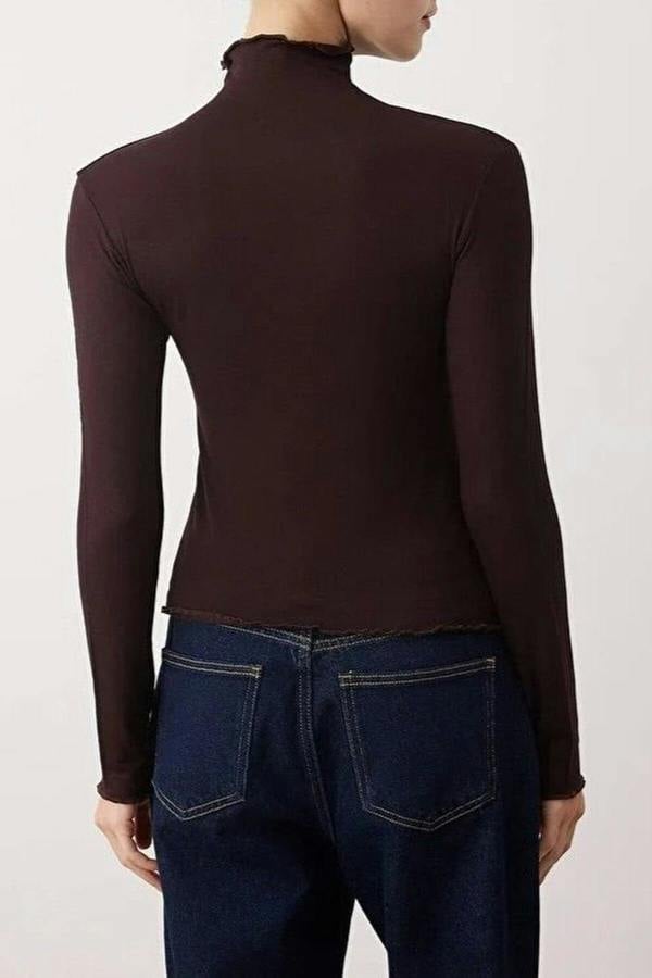 WOVCOR Transparent Stand Collar Flexible Regular Knit Blouse