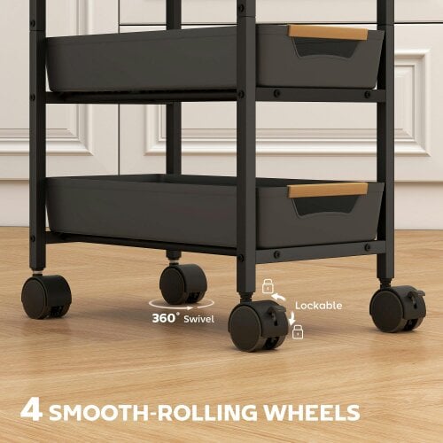 Wyld Haus Coli Metal Black 5 Tier Storage Trolley On Wheels