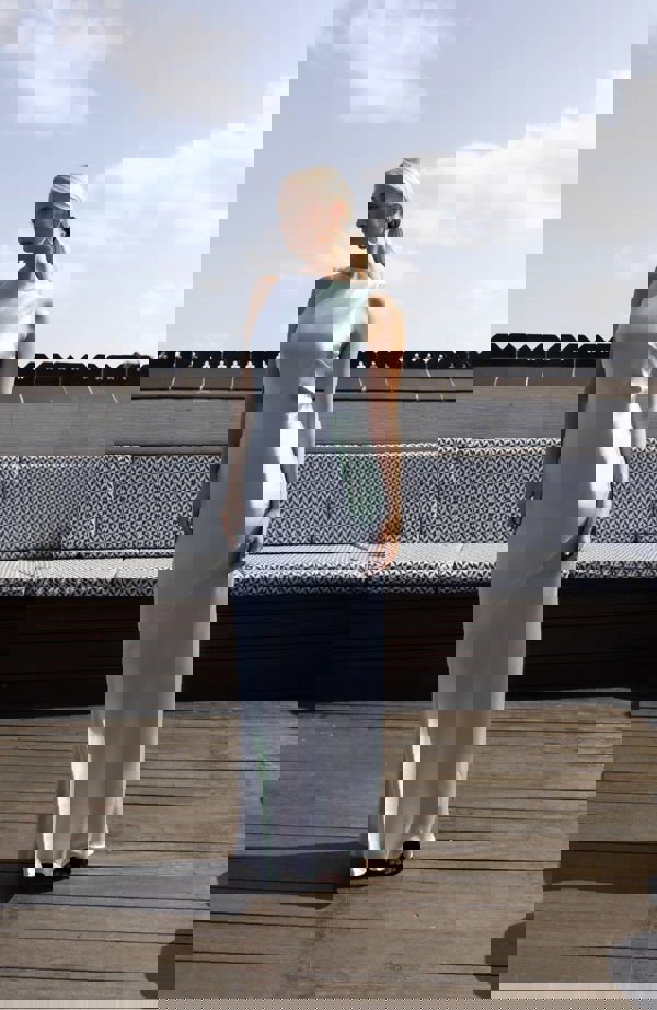 Rewritten London Paris Dress in Pale Blue Satin