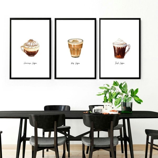 Coffee prints for kitchen | set of 3 wall art prints