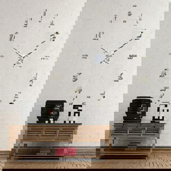 WALPLUS WC2057 - Luxury DIY Wall Clock - Silver Acrylic Arabic and English Numbers