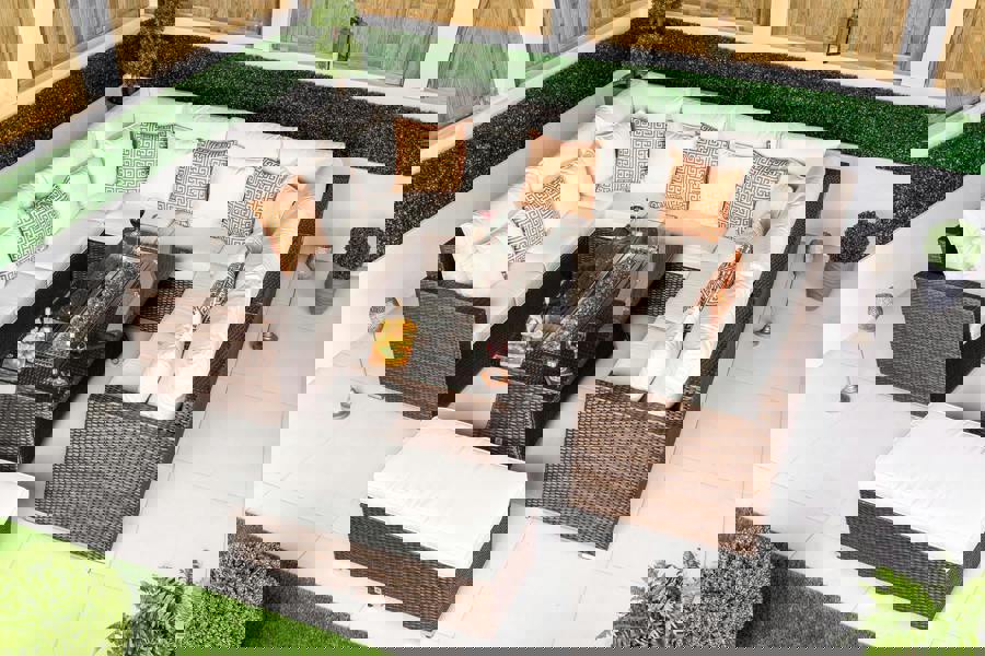 Giardino Havana 8 Seat Modular Sofa Rattan Garden Furniture Set Outdoor Fire Pit Coffee Table & Bench