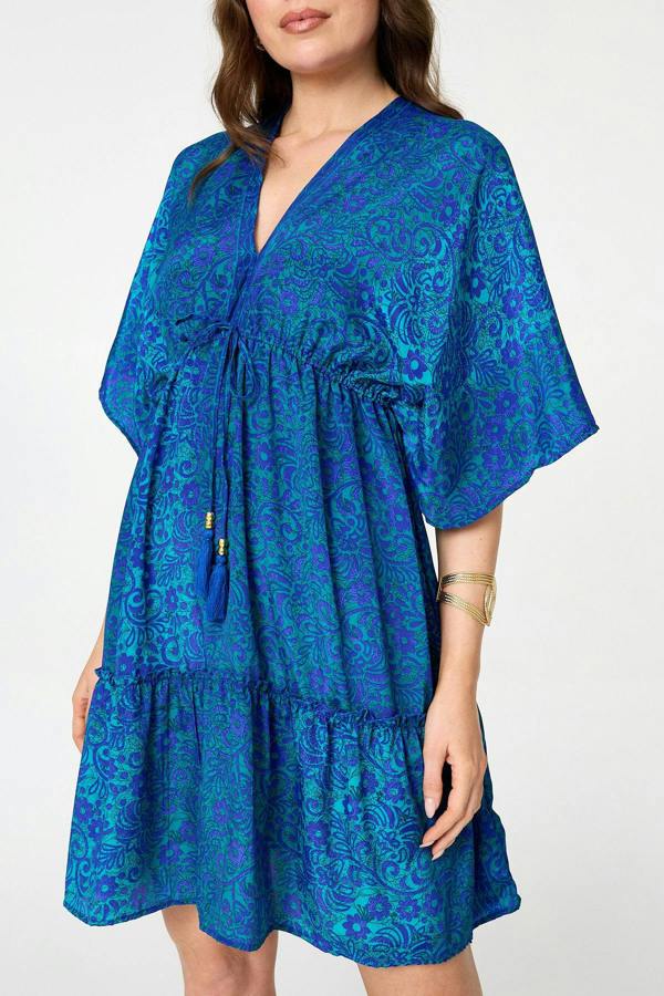 Blue | Paisley 3/4 Sleeve Relaxed Short Dress