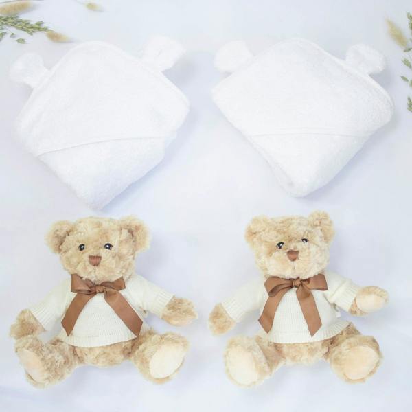 The Baby Gifting Company Twin Neutral Teddy and Towel Hamper