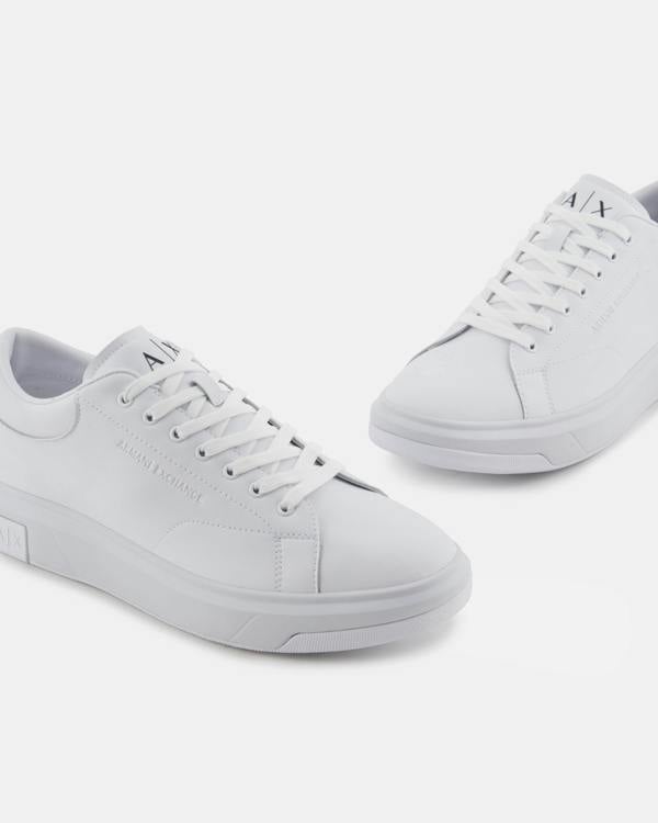 Armani Exchange Mens Leather Sneakers - Optical White 00152 - CHO - Designer Mens Trainers