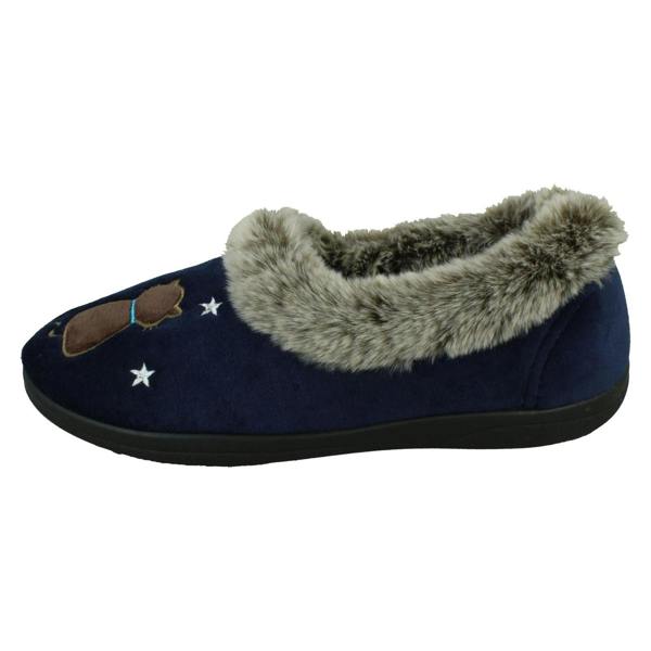 Padders Ladies Padders Slippers With Cats Motifs With A Faux Fur Trim Anna