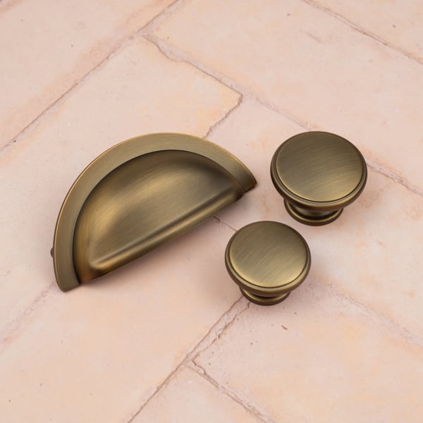 Handle & Home Dark Antique Brass Cabinet Knobs & Coordinating Cup Handle