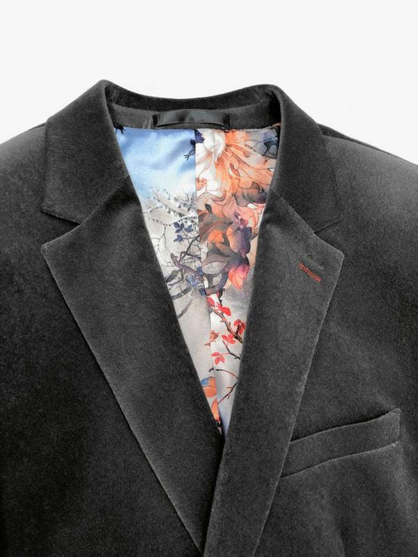 Grey Velvet Slim Fit Blazer - Pamoni