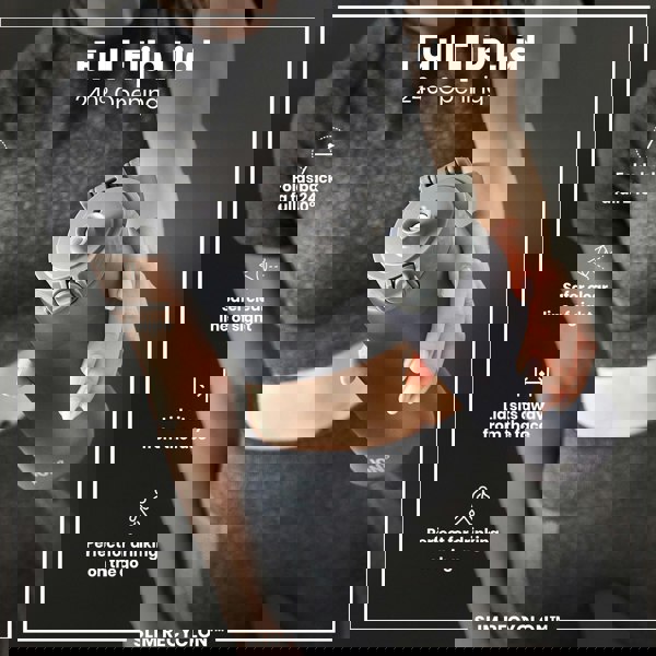 A person holds a dark-grey water bottle with a 240° opening flip lid. The bottle is designed for convenient on-the-go drinking. The lid’s design offers a clear line of sight and keeps the lid away from the face. The bottle is labeled "ION8" and "SLIM RECYCLON™".