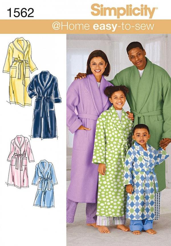 Simplicity Sewing Pattern 1562, Robes, Pyjamas for Kids, Men, Teenagers, Women, XS-S-M-L-XL - Easy