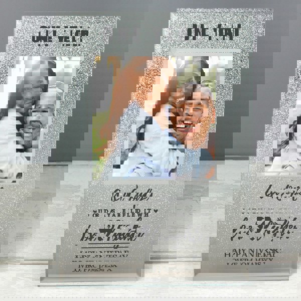 Personalised Memento Company Personalised Anniversary 4x4 Glitter Glass Photo Frame