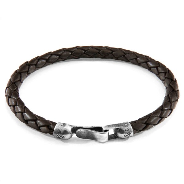 Anchor & Crew Cacao Brown Skye Silver and Braided Leather Bracelet