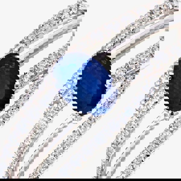 T. H. Baker 9ct White Gold Blue Oval Sapphire & 0.20ct Diamond Three Row Cross Over Ring DR1109W SA