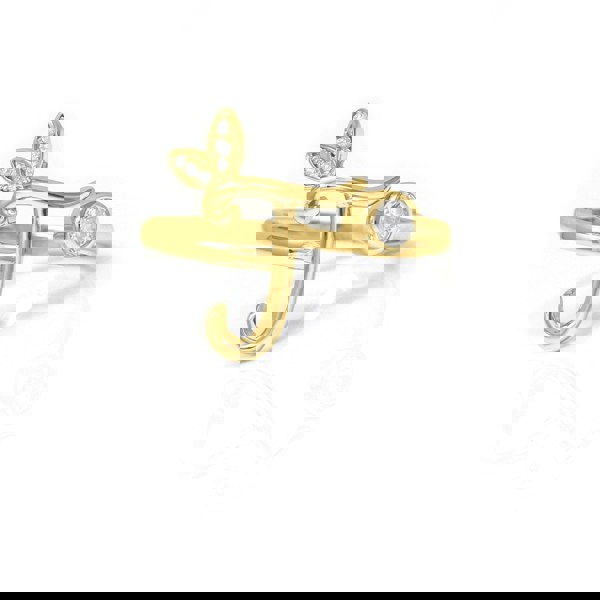 Say It With Adjustable Winged Initial Ring - Yellow Gold Plated