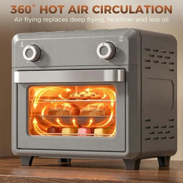 Bobobiy 10L Air Fryer Oven, Mini Oven, Grill, Roast, Bake, with Adjustable Temperature, Timer, 1000W, Grey
