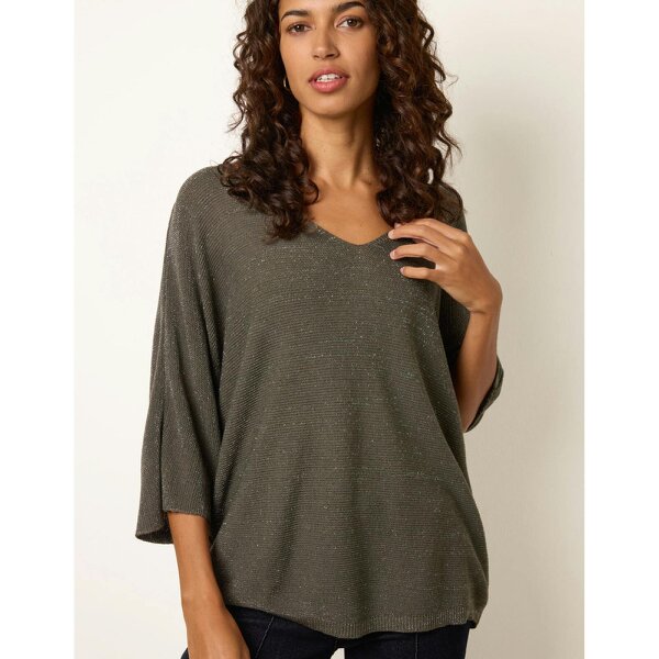 Blue Vanilla Metallic V Neck Knitted Ripple Jumper