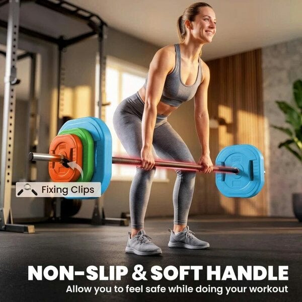 20 kg Adjustable Barbell Weights Set, Barbell Bar with Weight Plates, Non-slip Handle, Multicolour