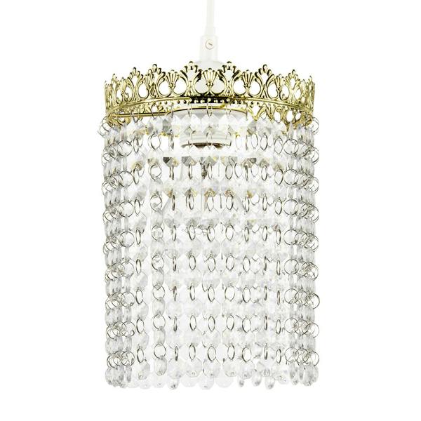 Polished Gold Crown Pendant Light Shade with Strings of Clear Beads Image 1