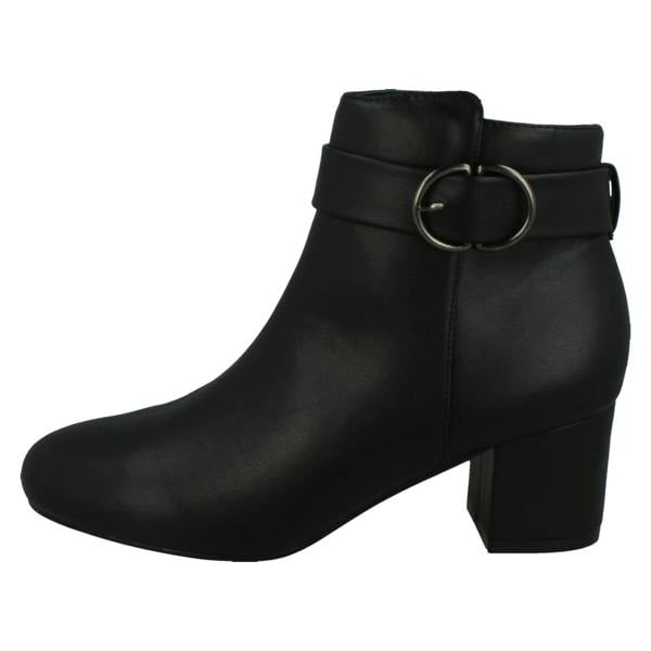 Spot On Ladies Spot On Block Heel Wide Fit Ankle Boot with Buckle and Inside Zip F51247