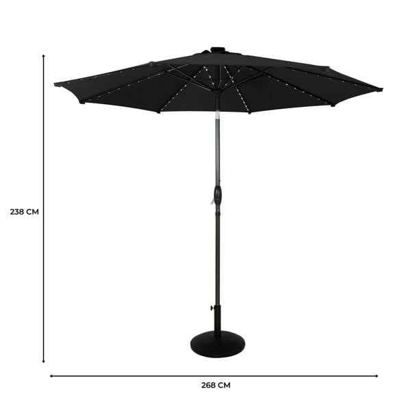 Jardi LED Tilt Parasol 2.7m With Tilt Base – Black