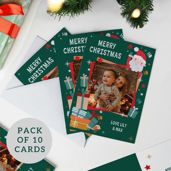 Personalised Memento Company Personalised Photo Upload Pack of 10 Santa Christmas Cards
