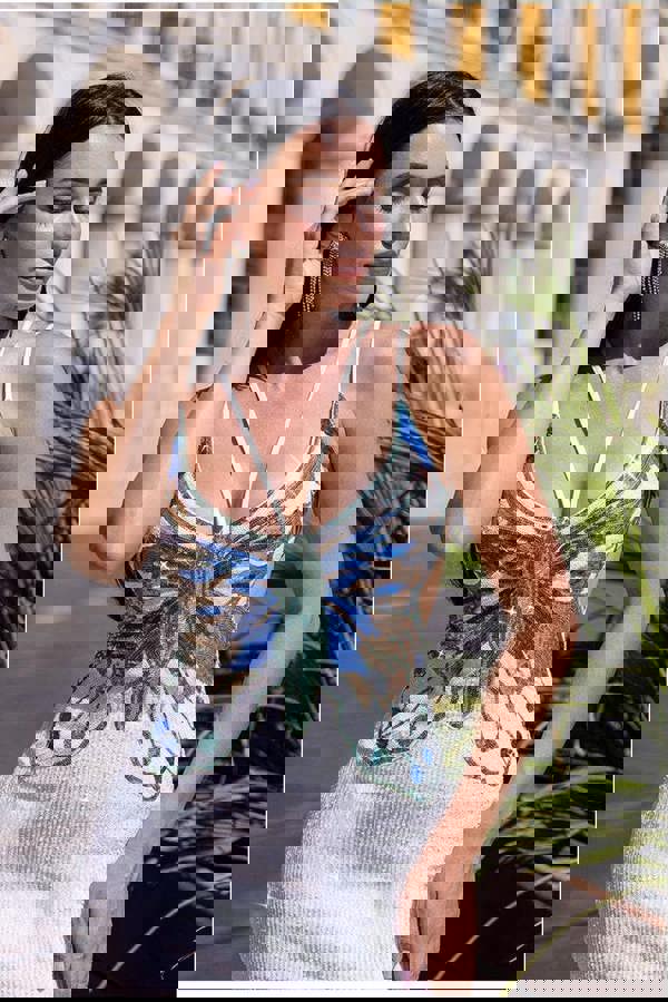 Sequin Butterfly Front Split Maxi Dress - White DR4609