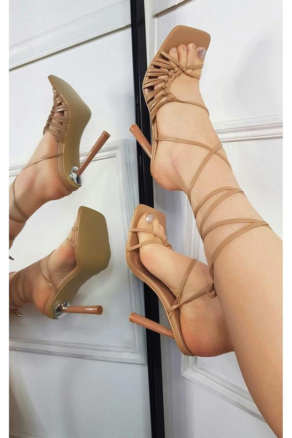Kelly Faux Leather Lace Up High Heels - Mocha