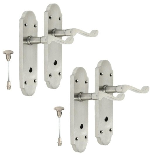 EDH Door Hardware Satin Nickel Bathroom Door Handle – Epsom Style Victorian Scroll Privacy Lever