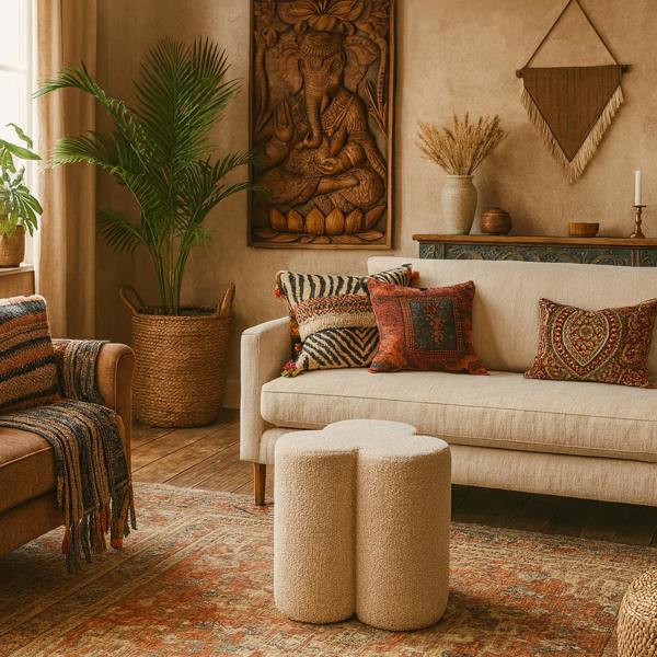 Wyld Haus Domme Mud Boucle Shaped Clover Footstool