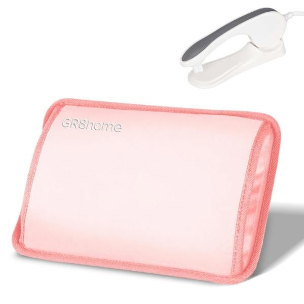 Gr8 Home Rechargeable Electric Hot Water Bottle Plush Hand Pouch Warmer Heat Pad Pink 1L
