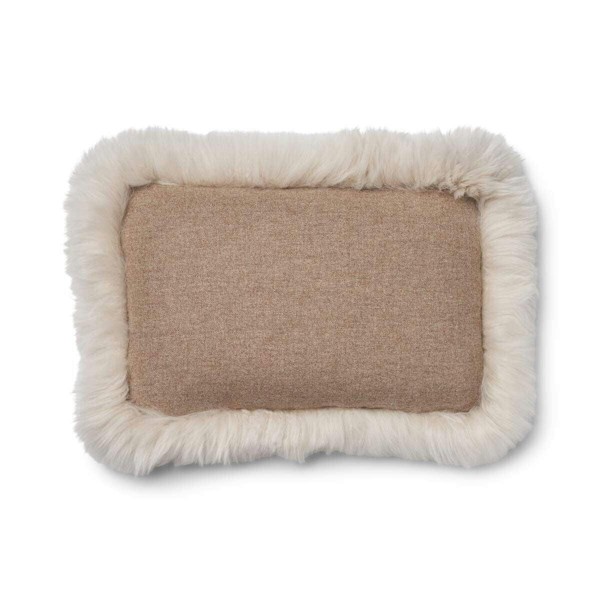 Natures Collection Wool Cushion | Long Wool Trim  | 52x52 cm - Beige/Linen - 34x52 cm