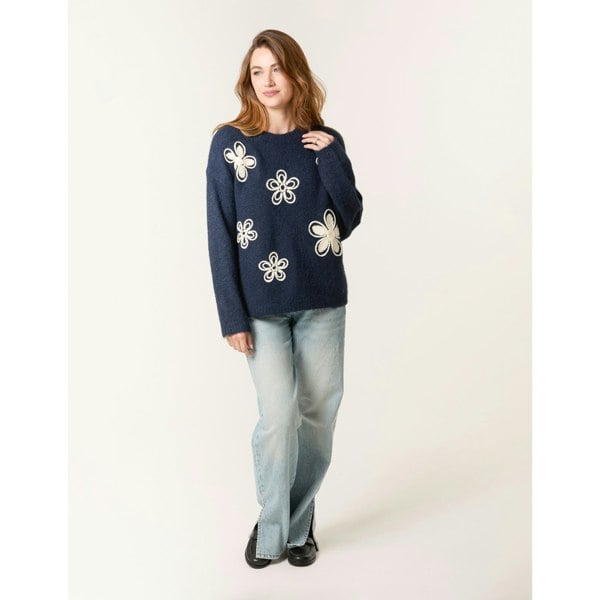 Blue Vanilla Jumper With Embroidered Flowers - Navy