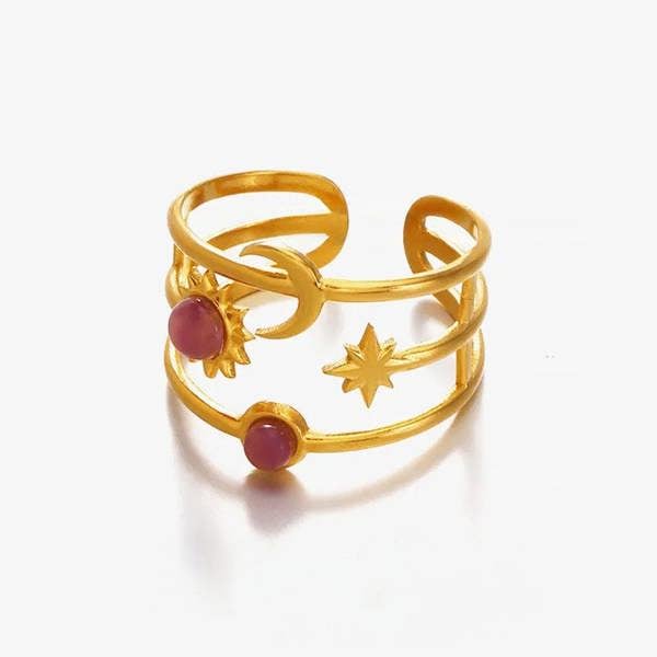 Elk & Bloom Chunky Star, Moon & Sun Gemstone 14K Gold Ring