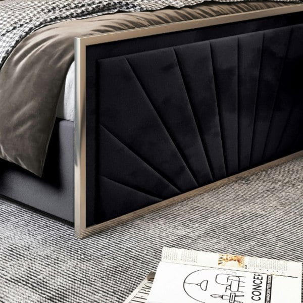 Casa Magna Roxy Upholstered Soft Velvet Metal Bed Frame - Black