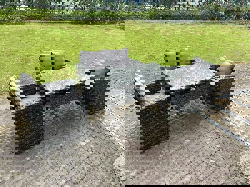 Fimous 4 Seater Outdoor Dark Grey Mixed High Back Rattan Sofa Dining Table Set Garden Furniture With Arm Chairs