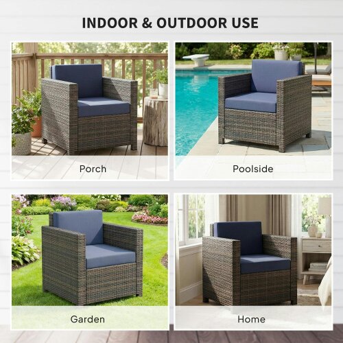 Wyld Haus Zivi Faux Rattan Mixed Brown And Navy Garden Armchair With Cushion