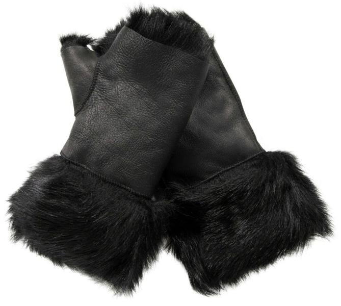 Infinity Leather Womens Shearling  Mittens Fingerless Cuffs Toscana Suede Sheepskin Fur