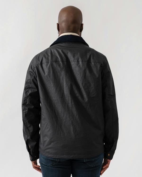 Model wearing Belstaff Ground Mens Jacket in Dark Navy - back