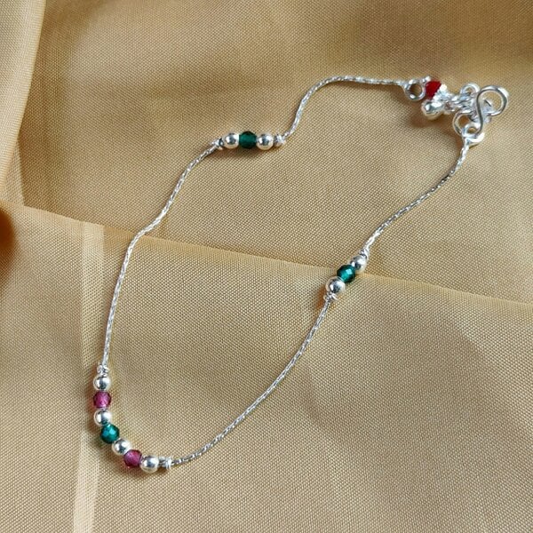 The Colourful Aura Sterling Silver black beaded Summer Indie Boho Indian Payal Anklet