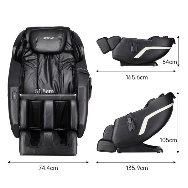 135.9cm D Real Relax Black Faux Leather Massage Chair with 6 Pre-Set Auto Modes Message Chairs Living and Home