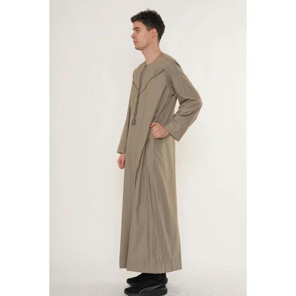 HM10 - Men's Emirati Omani Zipped Embroidery Thobe - Beige - Thobez - 13