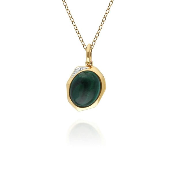 270P029306925 Irregular B Gem Malachite & Diamond Pendant in Gold Plated Silver 1