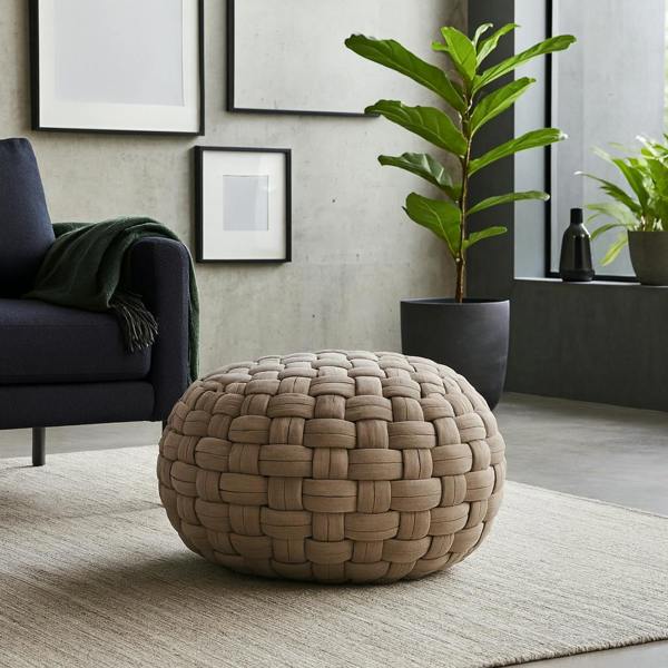 Wyld Haus Noto Tube Cream Cotton Hand Knitted Footstool