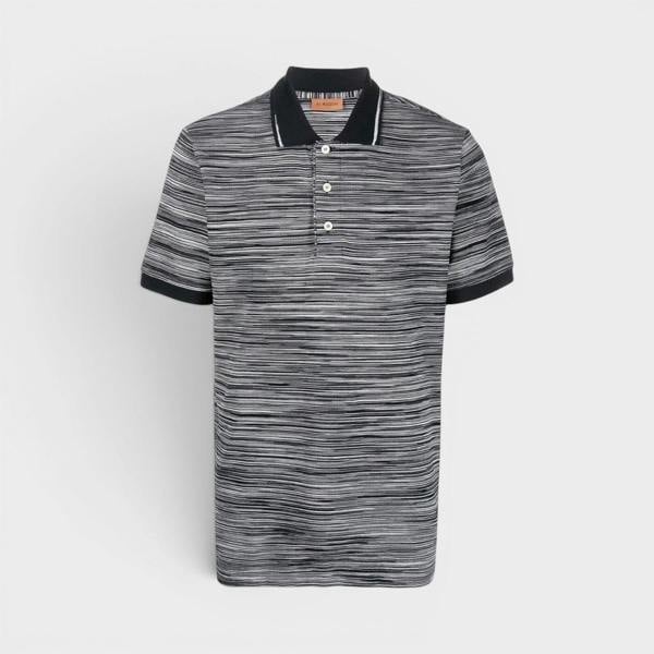 Missoni Striped Contrast Collar Polo Shirt Space Dyed Black White